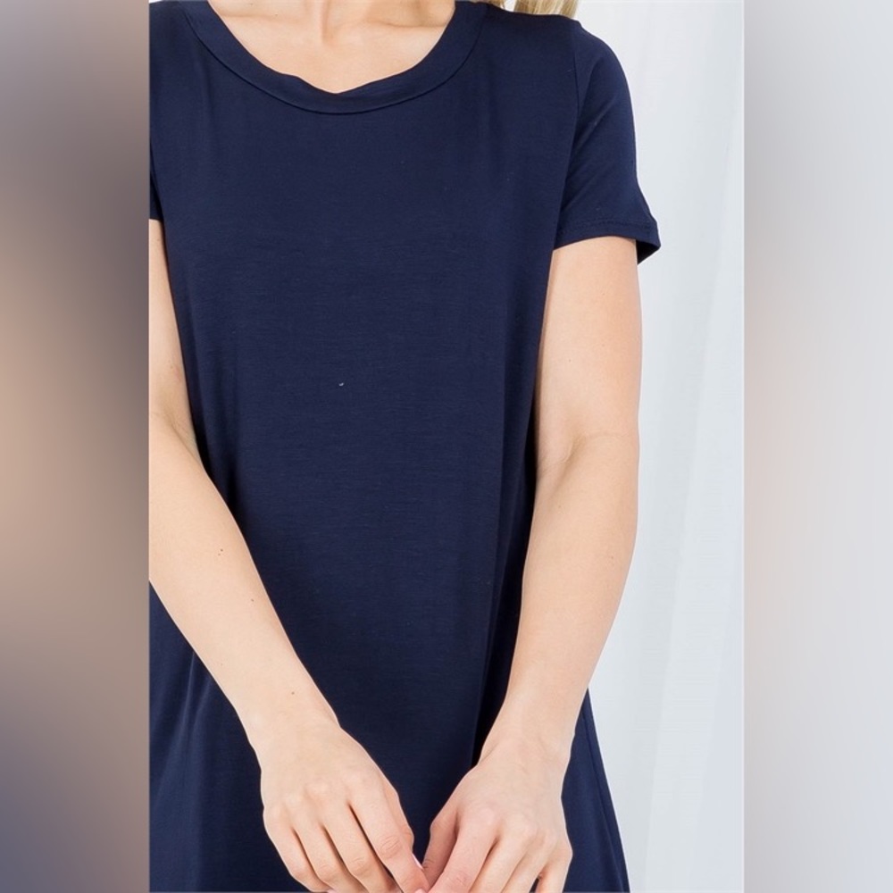 S M L NAVY ROUND NECKLINE RUFFLE SHIRT DRESS - Picture 6 of 6